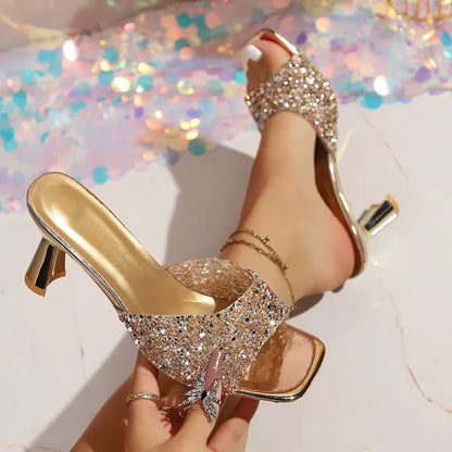Sandalias de Tacón Súper Alto con Lentejuelas de Lujo para Mujer,