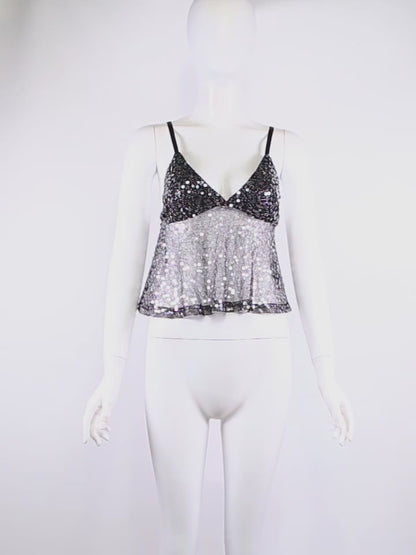 Camisola de malla de retales con lentejuelas de gusano